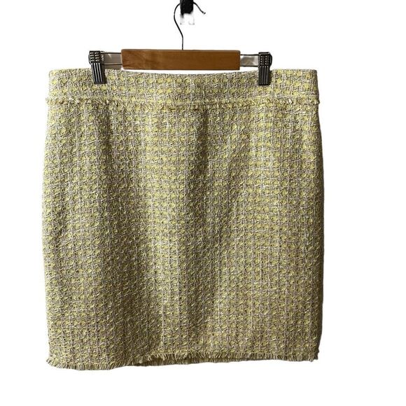 Ann Taylor Tweed Yellow Gray Houndstooth Pattern Skirt Size 12P NWT - Picture 1 of 8